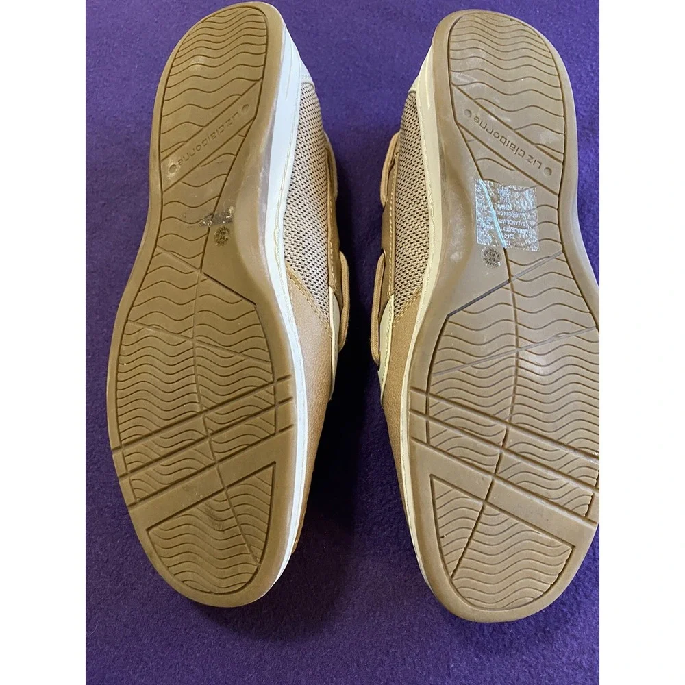 Liz Claiborne Flat Casual Boat Shoes Tan Multi Slip On Women's size 10 Nautical